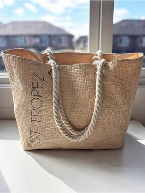 St Tropez Straw Tote Bag Beach Bag Rope Handle Summer Travel